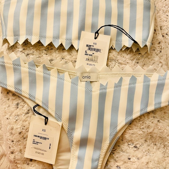 NWT Onia XS Wilma bandeau Astrid top Blue & White macro stripe bikini swim set - Picture 3 of 3